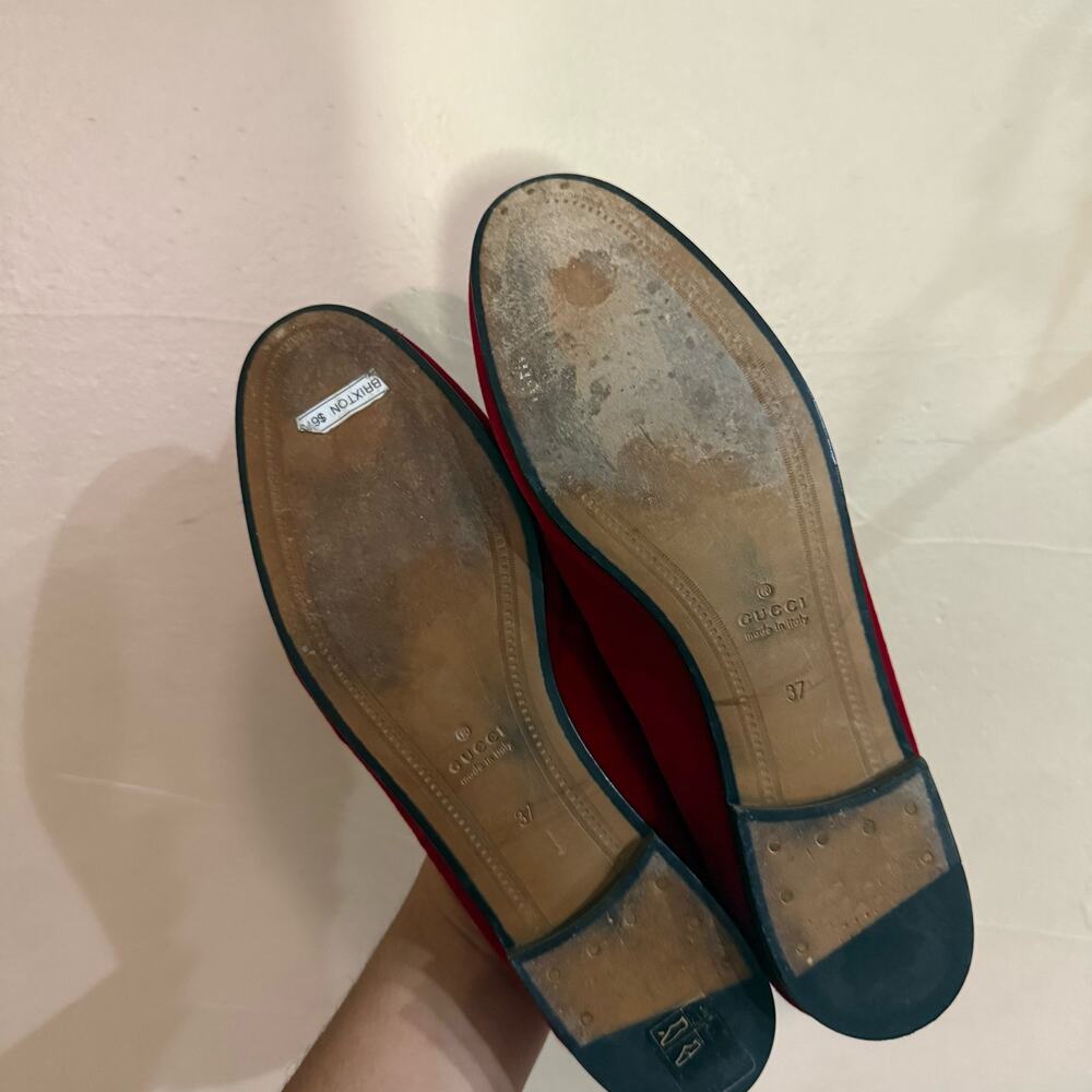 Gucci 1953 Velvet Red Jordan Loafers Suede Gold Horsebit sz 37 - Picture 4 of 10